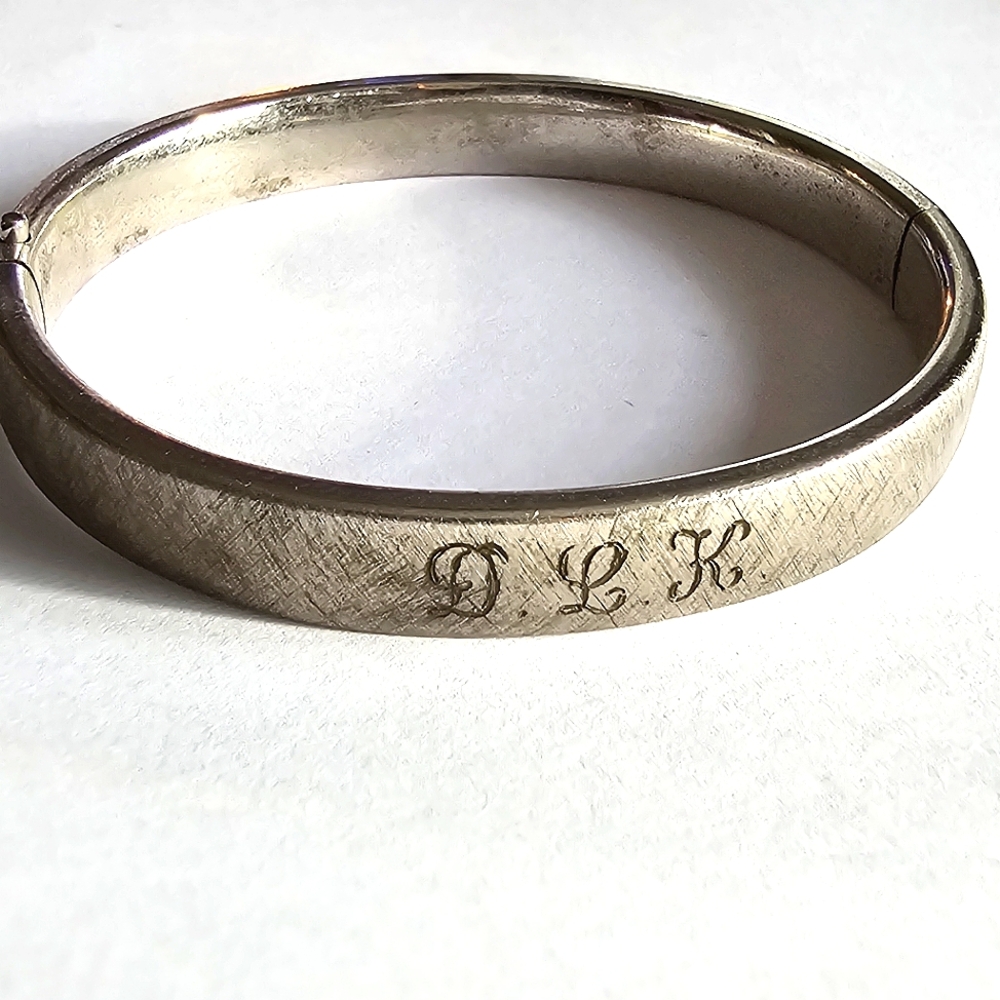 Vintage Sterling Silver bracelet monogram DLK Creed hinged bangle 925